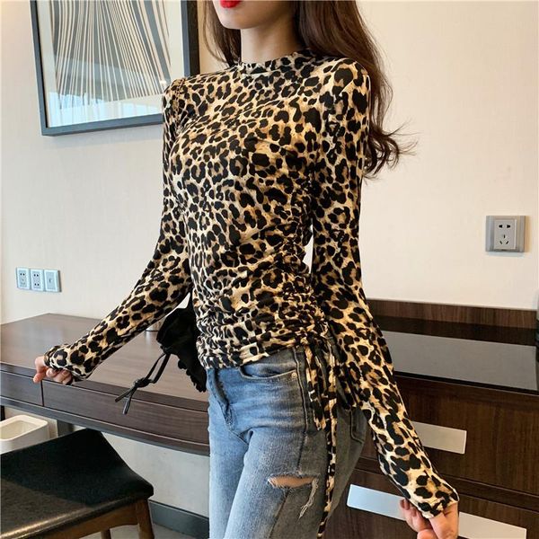 women's t-shirt leopard printed stretch slim women turtleneck long sleeve bodycon leotard tee shirts female, White
women's t-shirt leopard printed stretch slim women turtleneck long sleeve bodycon leotard tee shirts female, White