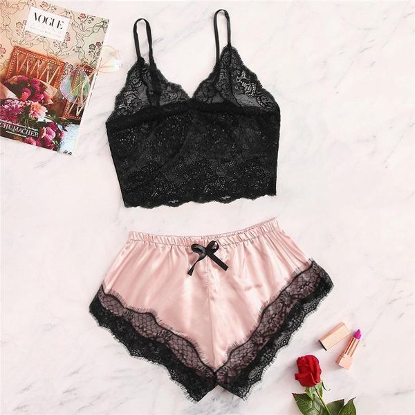 2pcs women sleepwear lingerie set polyester pijamas lace trim satin vintage cami sleep black v neck sleeveless camisole, Black;red
2pcs women sleepwear lingerie set polyester pijamas lace trim satin vintage cami sleep black v neck sleeveless camisole, Black;red
