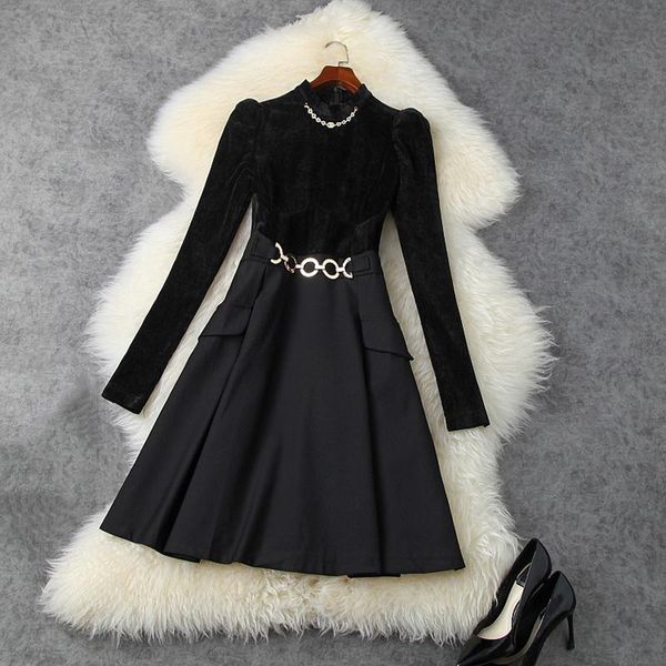 casual dresses high street 2021 designer dress women's retro velvet stitching puff sleeves, Black;gray
casual dresses high street 2021 designer dress women's retro velvet stitching puff sleeves, Black;gray