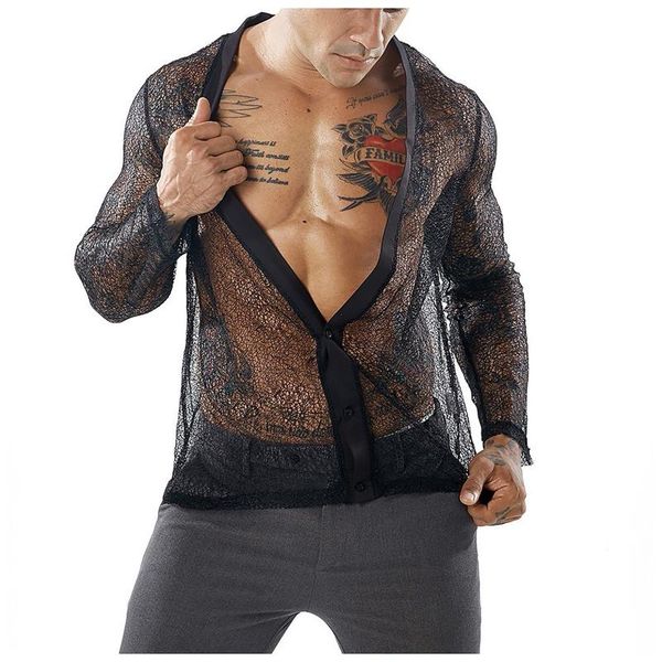 men's t-shirts mens mesh shirts cardigan long sleeve shirt blouse solid deep v autumn transparent club party men dress chemise homme, White;black
men's t-shirts mens mesh shirts cardigan long sleeve shirt blouse solid deep v autumn transparent club party men dress chemise homme, White;black