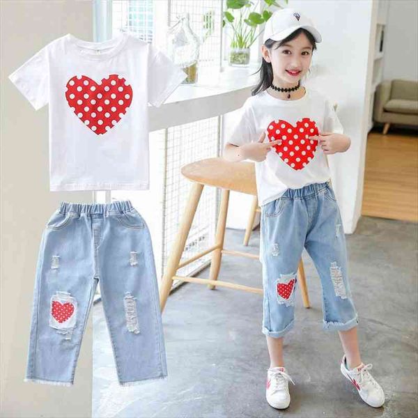 girl clothes set summer for short sleeve print heart ripped jeans shorts children outfits size 6 8 10 12, White
girl clothes set summer for short sleeve print heart ripped jeans shorts children outfits size 6 8 10 12, White