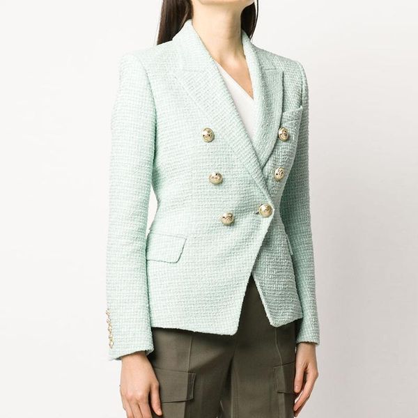 est 2021 designer jacket women's classic metal lion buttons double breasted tweed blazer mint green suits & blazers, White;black
est 2021 designer jacket women's classic metal lion buttons double breasted tweed blazer mint green suits & blazers, White;black