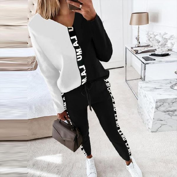 summer letter print spliced womens pants homewear suits v neck pullover and drawstring tracksuit spring 2 piece outfits, White
summer letter print spliced womens pants homewear suits v neck pullover and drawstring tracksuit spring 2 piece outfits, White