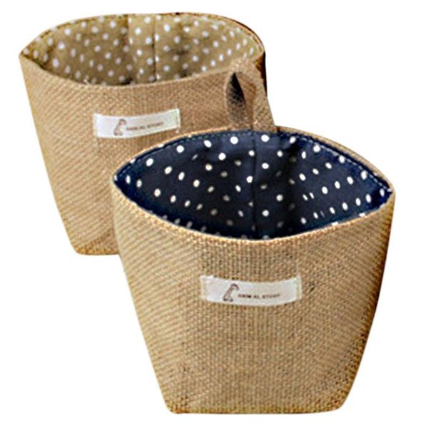 hanging baskets promotion 2pcs cotton linen art flower pot small sack jute dot storage basket bag(blue point&yellow poin 
hanging baskets promotion 2pcs cotton linen art flower pot small sack jute dot storage basket bag(blue point&yellow poin