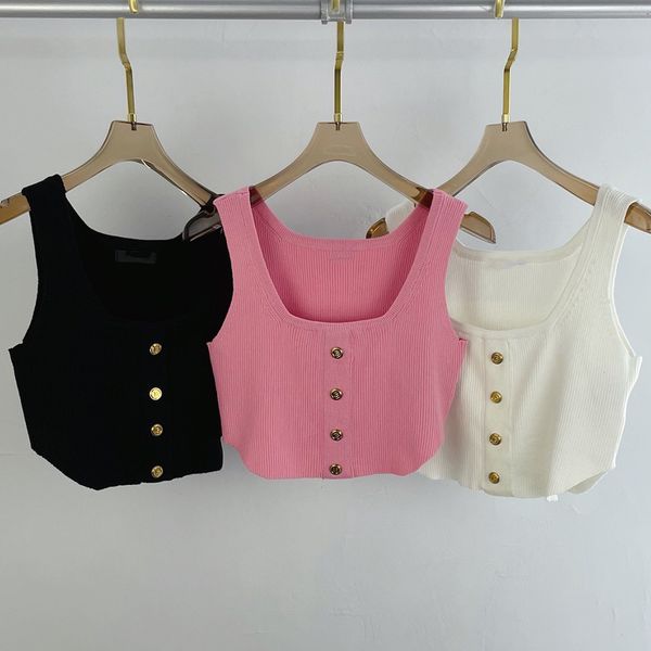 high end 2021 spring summer tees metal button single-breasted decoration knit short tank- women, White
high end 2021 spring summer tees metal button single-breasted decoration knit short tank- women, White