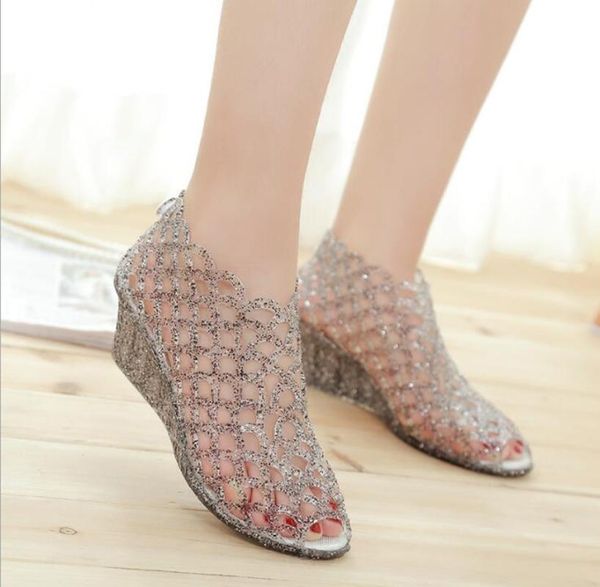 summer women's high-heeled fish mouth sandals crystal glitter transparent jelly hollow mesh shoes hole, Black
summer women's high-heeled fish mouth sandals crystal glitter transparent jelly hollow mesh shoes hole, Black