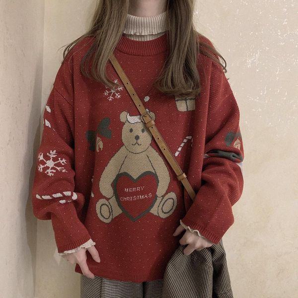 sweaters women cartoon kawaii and pullovers red bell bear christmas jumpers loose sweaters sueter mujer cute sweater, White;black
sweaters women cartoon kawaii and pullovers red bell bear christmas jumpers loose sweaters sueter mujer cute sweater, White;black