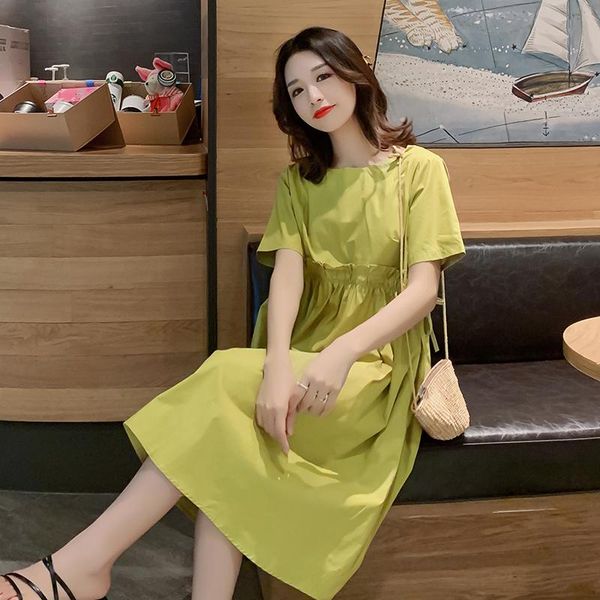 6823# maternity clothes summer cotton short sleeves o neck drawstring loose stylish dress pregnant women mom dresses, White
6823# maternity clothes summer cotton short sleeves o neck drawstring loose stylish dress pregnant women mom dresses, White