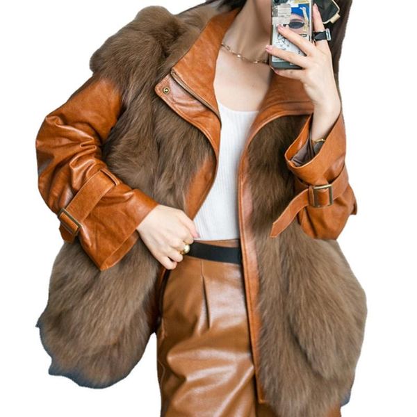 women's fur & faux real coat collar genuine leather jacket women luxury 2021 autumn winter sheepskin korean jaqueta feminina, Black
women's fur & faux real coat collar genuine leather jacket women luxury 2021 autumn winter sheepskin korean jaqueta feminina, Black