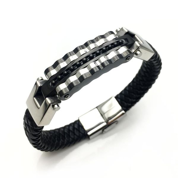 link, chain leather men's bracelet woven gold fashion rock goth european and american punk lcl993, Black 
link, chain leather men's bracelet woven gold fashion rock goth european and american punk lcl993, Black