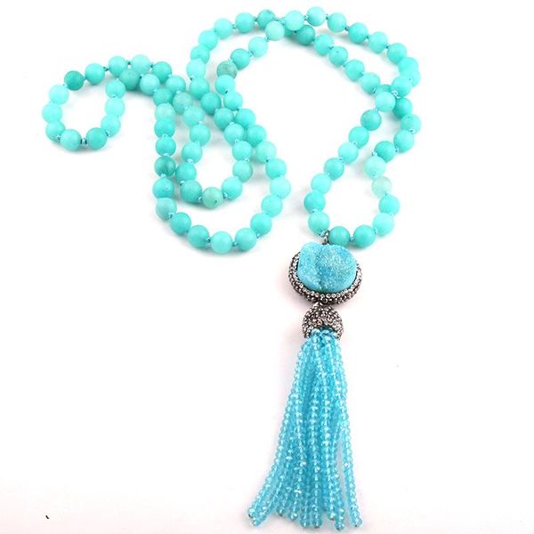 pendant necklaces bohemian tribal jewelry long knotted natural semi precious stones & druzy and crystal tassel, Silver
pendant necklaces bohemian tribal jewelry long knotted natural semi precious stones & druzy and crystal tassel, Silver