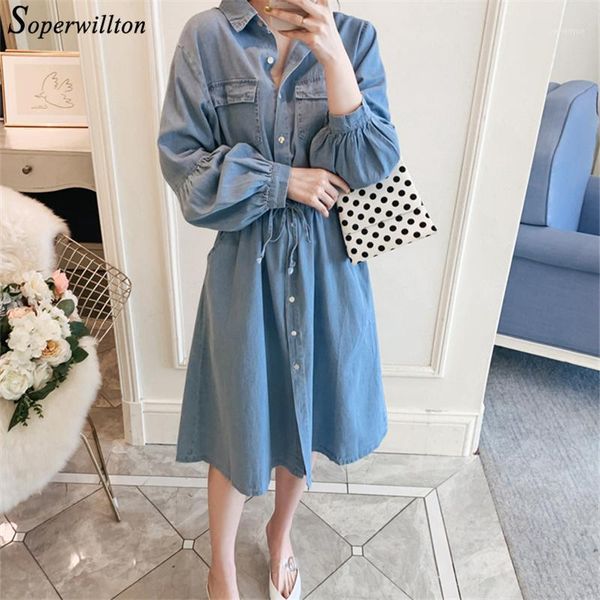 casual dresses women retro denim dress autumn blue long sleeve button pocket a-line korean fashion streetwear midi, Black;gray
casual dresses women retro denim dress autumn blue long sleeve button pocket a-line korean fashion streetwear midi, Black;gray