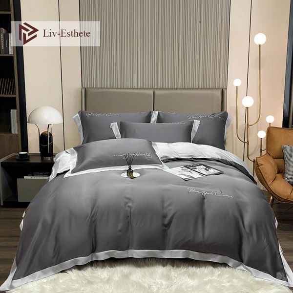 liv-esthete luxury 100% silk dark gray bedding set embroidery double color duvet cover pillowcases king flat sheet bed sets
liv-esthete luxury 100% silk dark gray bedding set embroidery double color duvet cover pillowcases king flat sheet bed sets