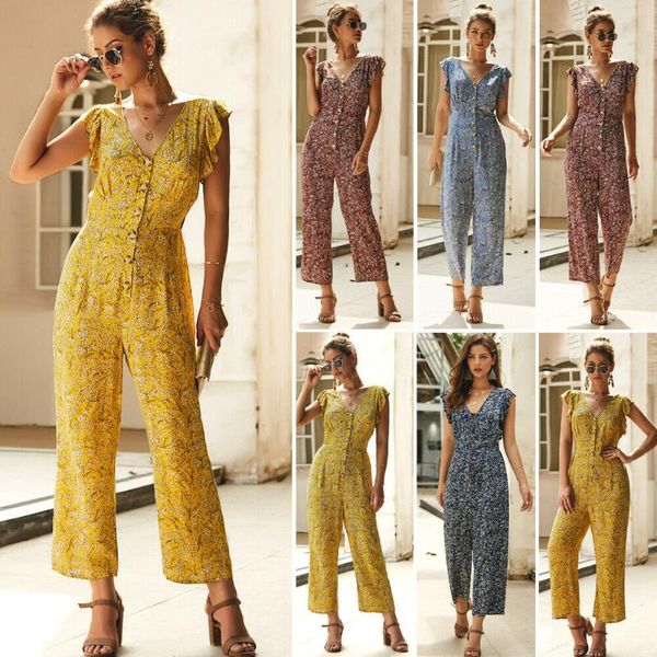 women's jumpsuits & rompers 2021 fashion women summer boho floral jumpsuit bodysuit playsuit party long trousers pants, Black;white
women's jumpsuits & rompers 2021 fashion women summer boho floral jumpsuit bodysuit playsuit party long trousers pants, Black;white