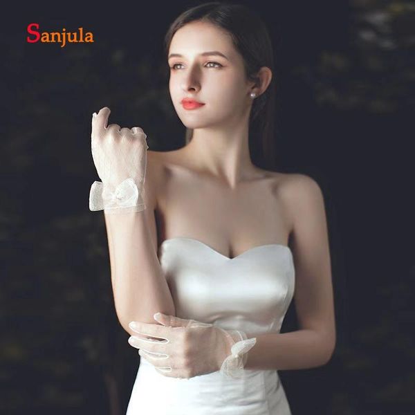 bridal gloves lovely sheer short full finger with bow women wedding accessories gold grid special for g81, White
bridal gloves lovely sheer short full finger with bow women wedding accessories gold grid special for g81, White