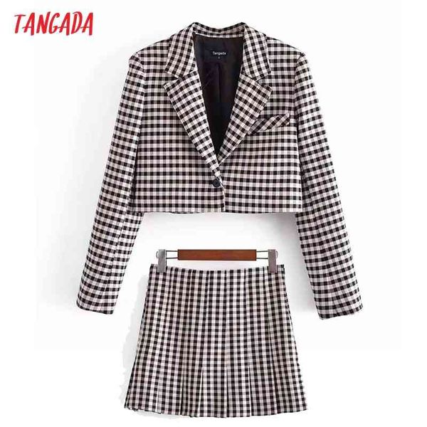 women two piece set plaid crop blazer and skirt fashion female casual tracksuit femme clothes 3h314 210416, White
women two piece set plaid crop blazer and skirt fashion female casual tracksuit femme clothes 3h314 210416, White