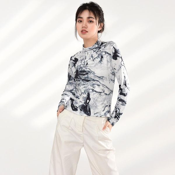 women's t-shirt blue - temperament printed t-shirt, long sleeve high collar fashion, spring, autumn, 2021, 1dd006306, White
women's t-shirt blue - temperament printed t-shirt, long sleeve high collar fashion, spring, autumn, 2021, 1dd006306, White