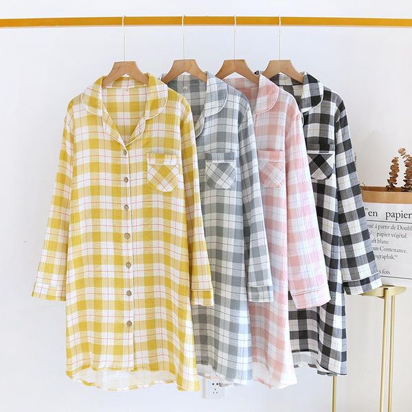 women's sleepwear home dress crepe cloth long-sleeved plaid cotton nightdress cardigan lapel mid-length bath gowns thin nightwear, Black;red
women's sleepwear home dress crepe cloth long-sleeved plaid cotton nightdress cardigan lapel mid-length bath gowns thin nightwear, Black;red
