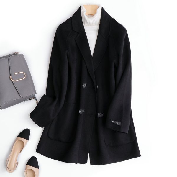 arrival double sided cashmere coat breasted slim soft belt style wool women's for winter 210427, Black
arrival double sided cashmere coat breasted slim soft belt style wool women's for winter 210427, Black