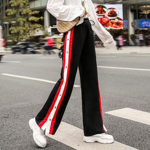 women's pants & capris 2021 spring women split wide leg pant elastic high waist side stripe long trouser casual clothing, Black;white
women's pants & capris 2021 spring women split wide leg pant elastic high waist side stripe long trouser casual clothing, Black;white