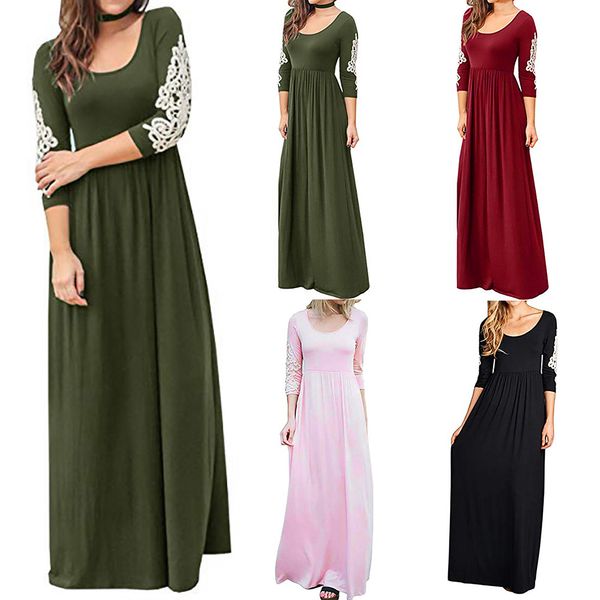 2021 New Fashion Ladies Casual Dresses Lace Long-Sleeved Waist Maxi Dress Women's Solid Color Round Neck Summer Beach Pleated Long Skirt, Random colors
2021 New Fashion Ladies Casual Dresses Lace Long-Sleeved Waist Maxi Dress Women's Solid Color Round Neck Summer Beach Pleated Long Skirt, Random colors