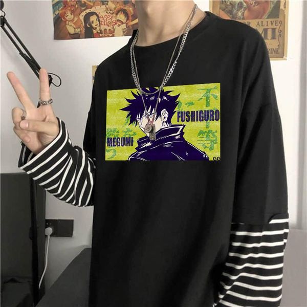 men's t-shirts harajuku anime jujutsu kaisen fushiguro megumi long sleeve t shirt fashion casual fake two pieces stripes, White;black
men's t-shirts harajuku anime jujutsu kaisen fushiguro megumi long sleeve t shirt fashion casual fake two pieces stripes, White;black