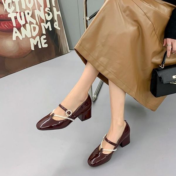 dress shoes early spring 2021 round head button pearl mary jane french fairy style thick heel high single shoe girl, Black
dress shoes early spring 2021 round head button pearl mary jane french fairy style thick heel high single shoe girl, Black