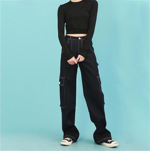 women jeans loose black pants high waist pockets spring fashion female denim trousers casual full length women's, Blue
women jeans loose black pants high waist pockets spring fashion female denim trousers casual full length women's, Blue