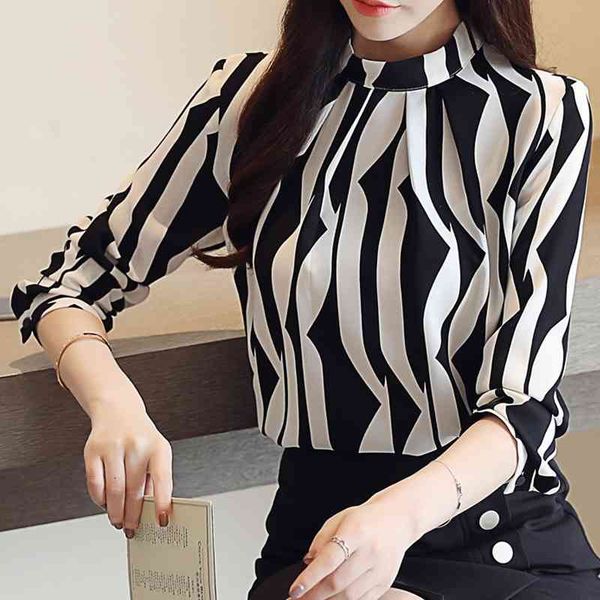 black geometric long sleeved blouses shirts printed women stand collar chiffon blouse loose office blusa 833f 210420, White
black geometric long sleeved blouses shirts printed women stand collar chiffon blouse loose office blusa 833f 210420, White