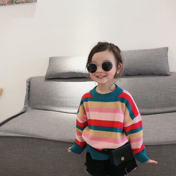 korean style girls soft rainbow striped sweaters baby girl cotton thin long sleeve sweater 210508, Blue
korean style girls soft rainbow striped sweaters baby girl cotton thin long sleeve sweater 210508, Blue