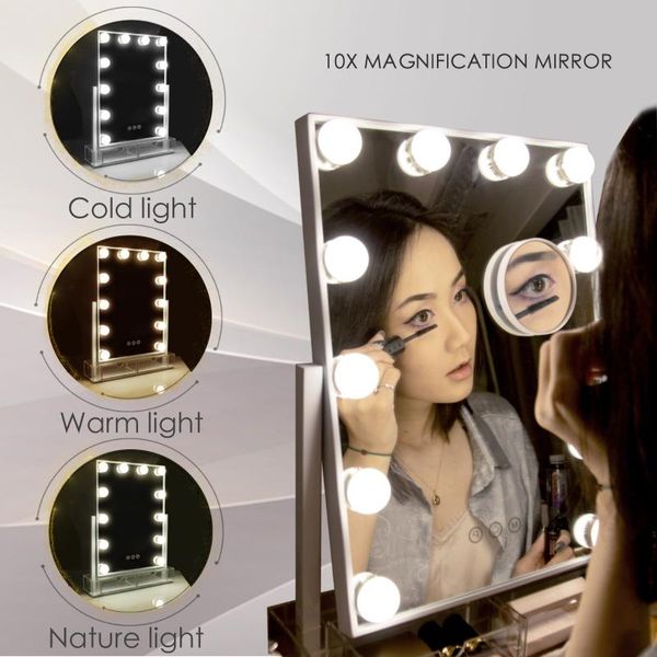 compact mirrors hollywood vanity mirror with 15 dimmable led lights, three-tone light 360° rotating
compact mirrors hollywood vanity mirror with 15 dimmable led lights, three-tone light 360° rotating