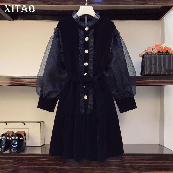 casual dresses xitao mesh splicing ruffle dress contrast color button fashion petal sleeve o-neck pullover loose all-match zy2957, Black;gray
casual dresses xitao mesh splicing ruffle dress contrast color button fashion petal sleeve o-neck pullover loose all-match zy2957, Black;gray
