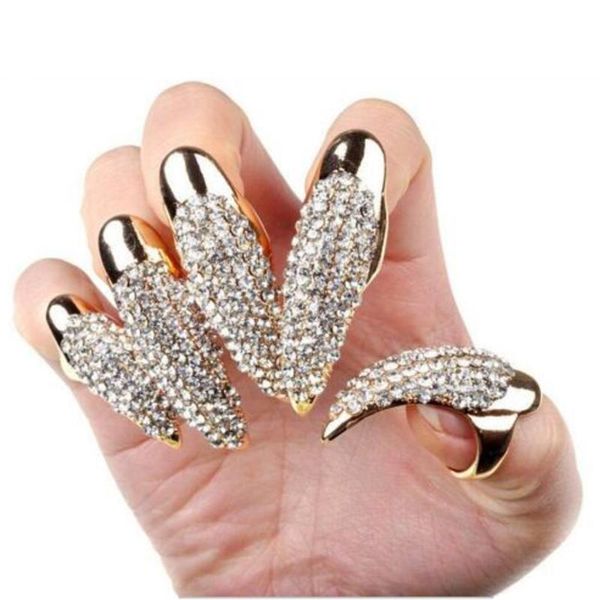 5pcs salon false nail with rhinestones finger ring claw long shiny crystal nails art tips decorations, Silver;gold
5pcs salon false nail with rhinestones finger ring claw long shiny crystal nails art tips decorations, Silver;gold