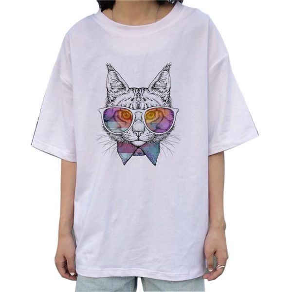 women's t-shirt intage cat printed pullover young girls loose summer casual style garments ladies female clothing fashion, White
women's t-shirt intage cat printed pullover young girls loose summer casual style garments ladies female clothing fashion, White