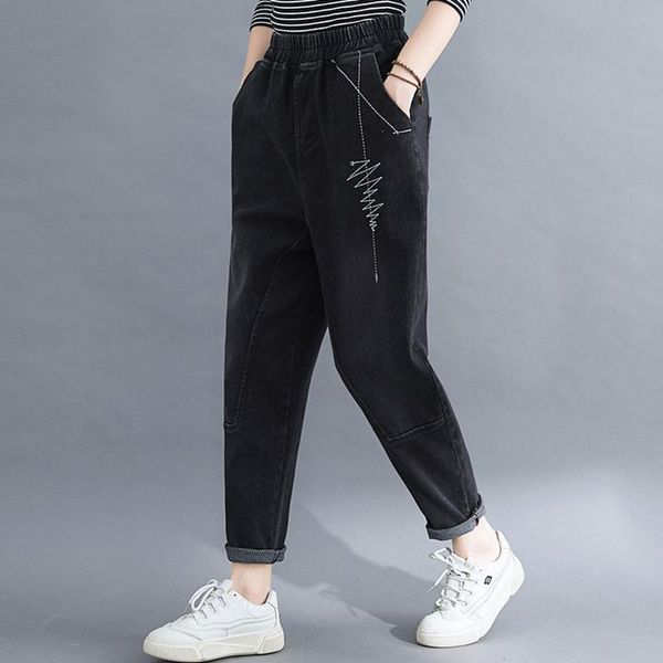 women's jeans women autumn casual 2021 simple style vintage embroidery elastic high waist loose female black denim harem pants, Blue
women's jeans women autumn casual 2021 simple style vintage embroidery elastic high waist loose female black denim harem pants, Blue