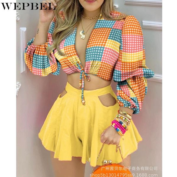 women's tracksuits wepbel plaid printed slim suit autumn high waist hollow out wide leg shorts + cardigan lantern sleeve top, Gray
women's tracksuits wepbel plaid printed slim suit autumn high waist hollow out wide leg shorts + cardigan lantern sleeve top, Gray