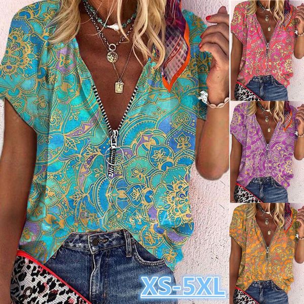 2021 summer new fashion women's vintage printed zipper v-neck casual short sleeve shirt loose summer plus size soft and comfortable thi, White
2021 summer new fashion women's vintage printed zipper v-neck casual short sleeve shirt loose summer plus size soft and comfortable thi, White
