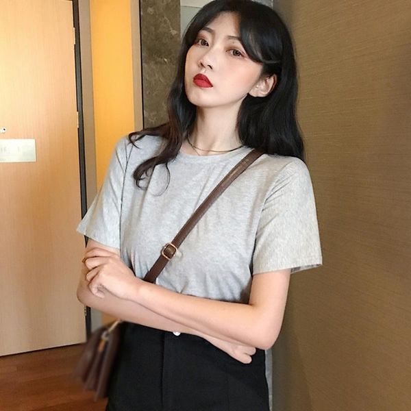 women's t-shirt summer solid color short-sleeved korean style fashion retro literary simple inside wear, White
women's t-shirt summer solid color short-sleeved korean style fashion retro literary simple inside wear, White