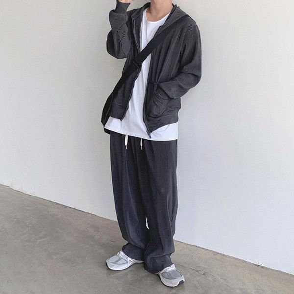 men's tracksuits 2021 autumn pleated loose hooded coats sports long pants korean fashion suit set and sold separately, Gray
men's tracksuits 2021 autumn pleated loose hooded coats sports long pants korean fashion suit set and sold separately, Gray