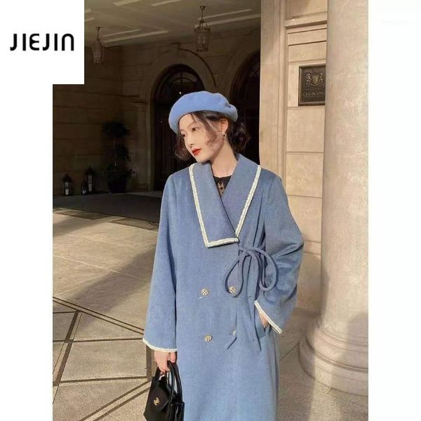 women's wool & blends korea elegant blue tweed trench coat for women slim warm woolen overcoat fleece blend coats long outerwear, Black
women's wool & blends korea elegant blue tweed trench coat for women slim warm woolen overcoat fleece blend coats long outerwear, Black