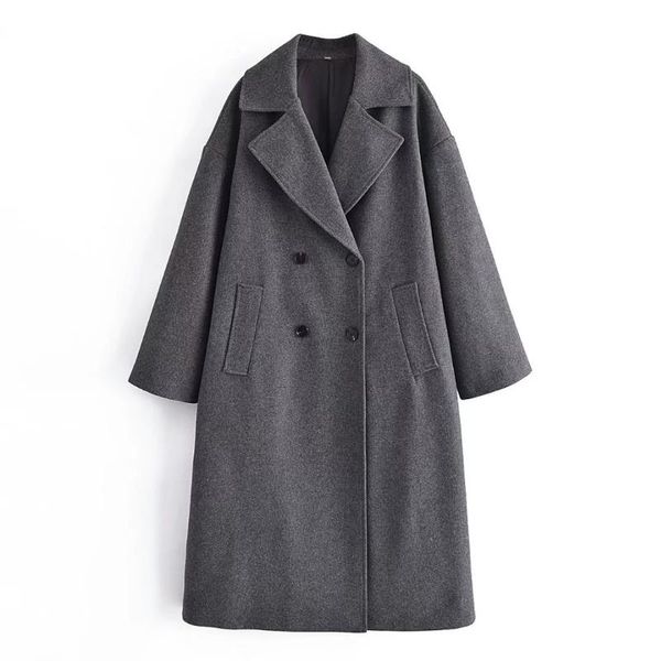 women's wool & blends 2021 fall winter korean fashion vintage clothing gray lapel double breasted x-long coats and jackets for women, Black
women's wool & blends 2021 fall winter korean fashion vintage clothing gray lapel double breasted x-long coats and jackets for women, Black