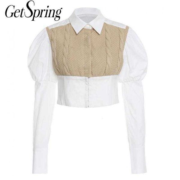 getspring women blouse shirt puff sleeve knittin patchwork color matching cotton white s long short 210601
getspring women blouse shirt puff sleeve knittin patchwork color matching cotton white s long short 210601