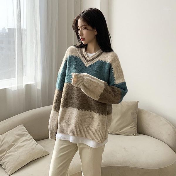 autumn v neck sweater women vintage jumper knitted striped sweaters for harajuku pullover winter warm women's, White;black
autumn v neck sweater women vintage jumper knitted striped sweaters for harajuku pullover winter warm women's, White;black
