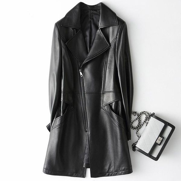 women's leather & faux autumn winter long slim real sheepskin coat ladies windbreaker female jacket genuine a022, Black
women's leather & faux autumn winter long slim real sheepskin coat ladies windbreaker female jacket genuine a022, Black