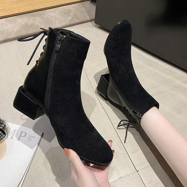 boots 2021 winter women ankle short plush pointed toe pumps ladies zipper patchwork mid heels female lace up leisure shoes, Black
boots 2021 winter women ankle short plush pointed toe pumps ladies zipper patchwork mid heels female lace up leisure shoes, Black