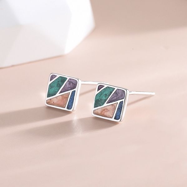 french enamel color matching earrings feminine silver needle earrings niche design geometric square, Golden
french enamel color matching earrings feminine silver needle earrings niche design geometric square, Golden