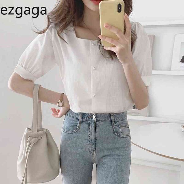 ezgaga simple elegant korean fashion women blouse short sleeve square collar thin solid office lady shirts chic summer new 210430, White
ezgaga simple elegant korean fashion women blouse short sleeve square collar thin solid office lady shirts chic summer new 210430, White
