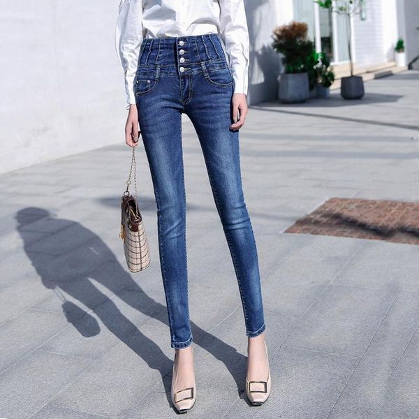 women's jeans brand design 4 button high waist super stretch skinny pencil pants fashion retro mujer, Blue
women's jeans brand design 4 button high waist super stretch skinny pencil pants fashion retro mujer, Blue