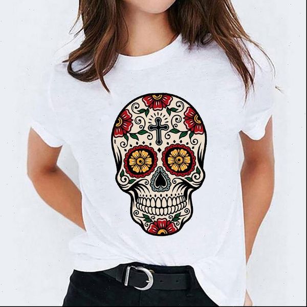 90s floral skull short sleeve women t shirt trend halloween print tee graphic, White
90s floral skull short sleeve women t shirt trend halloween print tee graphic, White