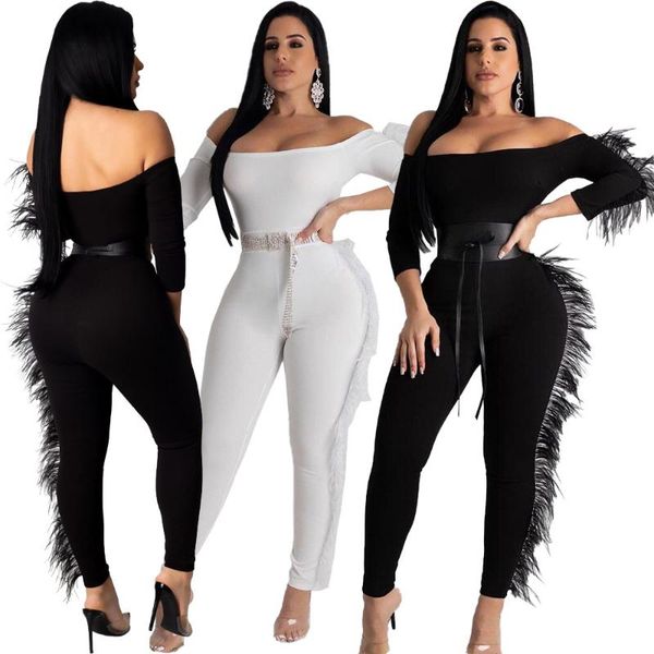 women's jumpsuits & rompers fashion feather spliced slash neck backless catsuits high waist sashes, Black;white
women's jumpsuits & rompers fashion feather spliced slash neck backless catsuits high waist sashes, Black;white